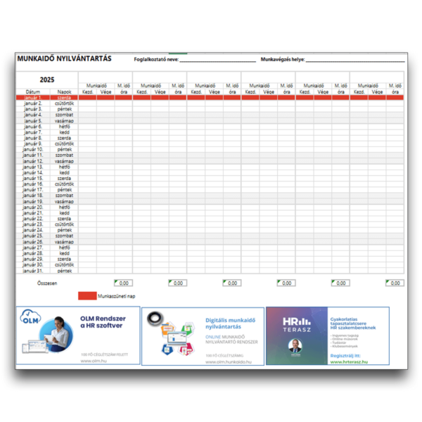 Munkaidő nyilvántartás minta havi-2025-termekkep-ingyenes segédanyag-Munkaügyi Fórum